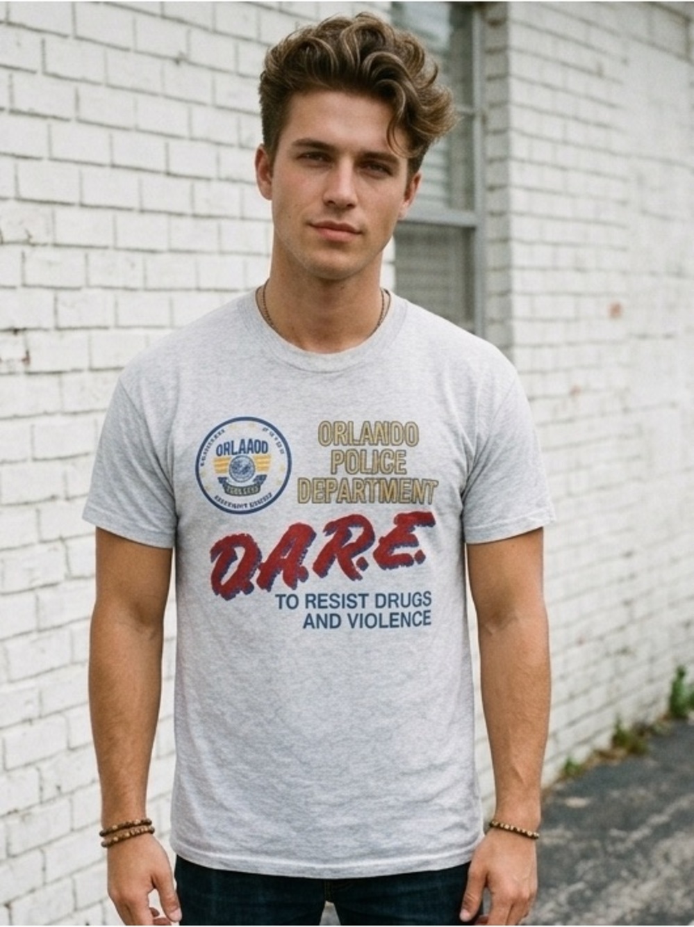 Vintage 80s 90s Hanes 50/50 DARE Drugs Orlando Police Single Stitch T-Shirt L
